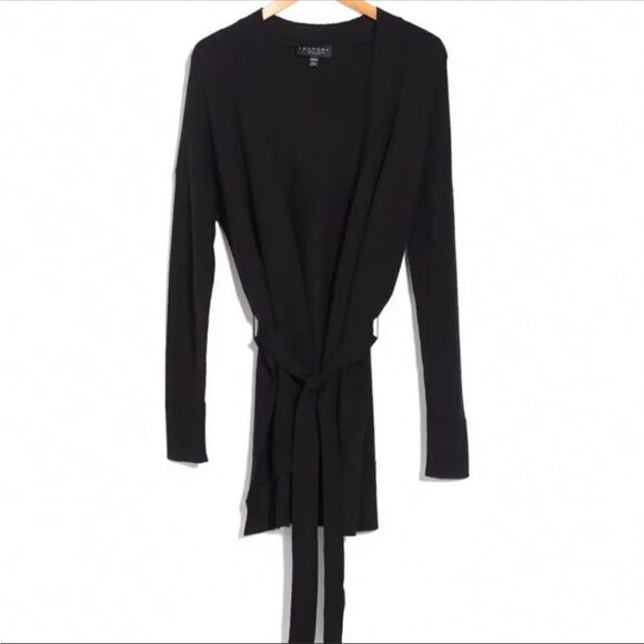 Laundry by Shelli Segal Long Open Front Black Cardigan with Slits Sweater NWT - Picture 4 of 4